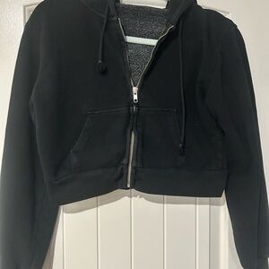 Brandy Melville Cropped Black Zip-Up Hoodie